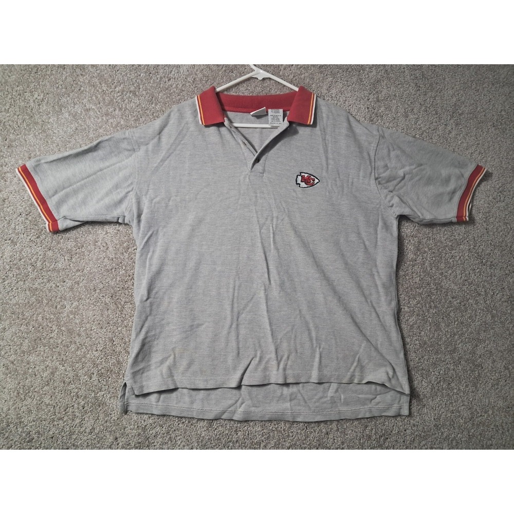 Kansas City Chiefs Polo Shirt Adult Extra Large Grey Orange NFL Football Mens